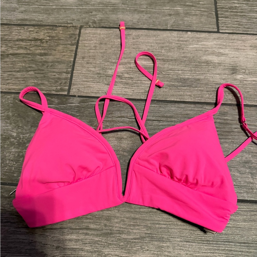 Maaji Radiant Pink Parade Long Line Triangle Bikini Top - Picture 2 of 4